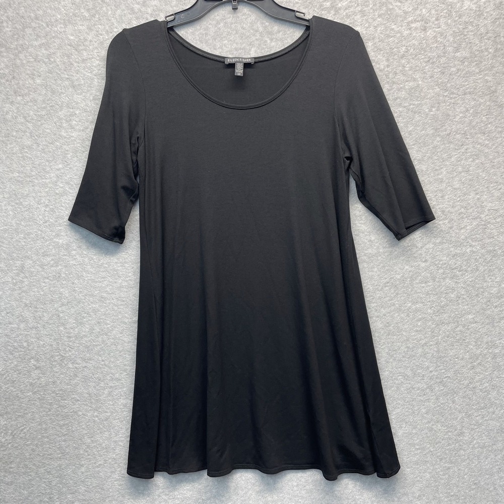 Eileen Fisher Jersey Stretch Dress Womens Small Black Short Sleeve Round Neck